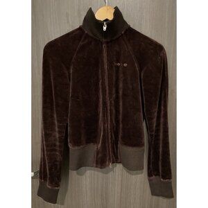 BEBE Y2K Medium Tracksuit Hoodie Jacket Vintage Velvet Velour Brown Embellished